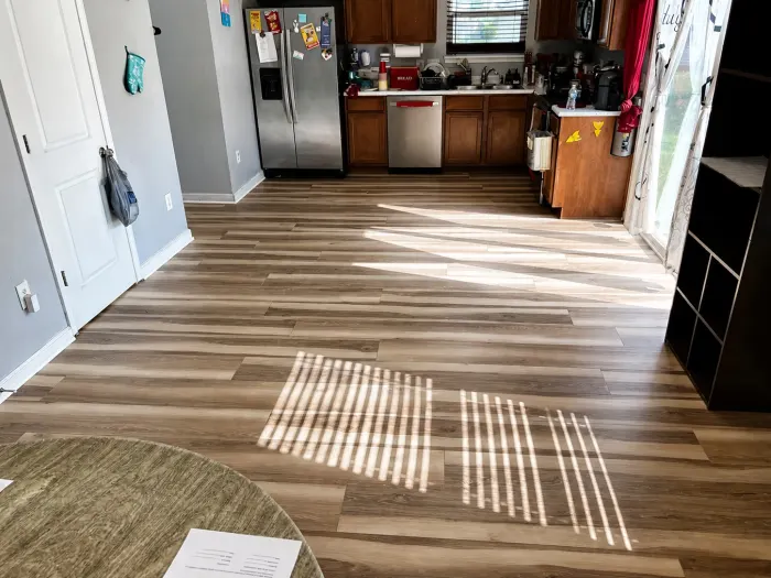 Vinyl plank flooring in a finished basement